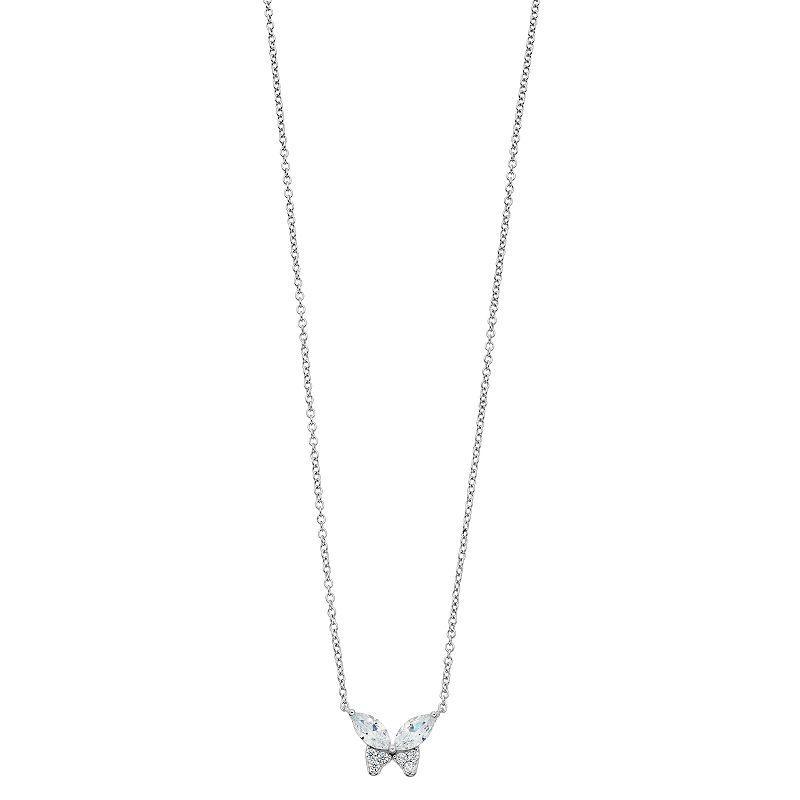 Womens PRIMROSE Primrose sterling silver pave cubic zirconia marquise butterfly necklace, shipped on an 18 inch cable chain and secured with a spring-ring clasp to complete the look., Womens Silver Tone Product Image