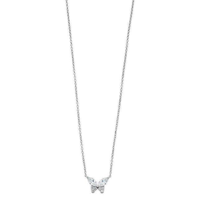 Womens PRIMROSE Primrose sterling silver pave cubic zirconia marquise butterfly necklace, shipped on an 18 inch cable chain and secured with a spring-ring clasp to complete the look., Womens Silver Tone Product Image