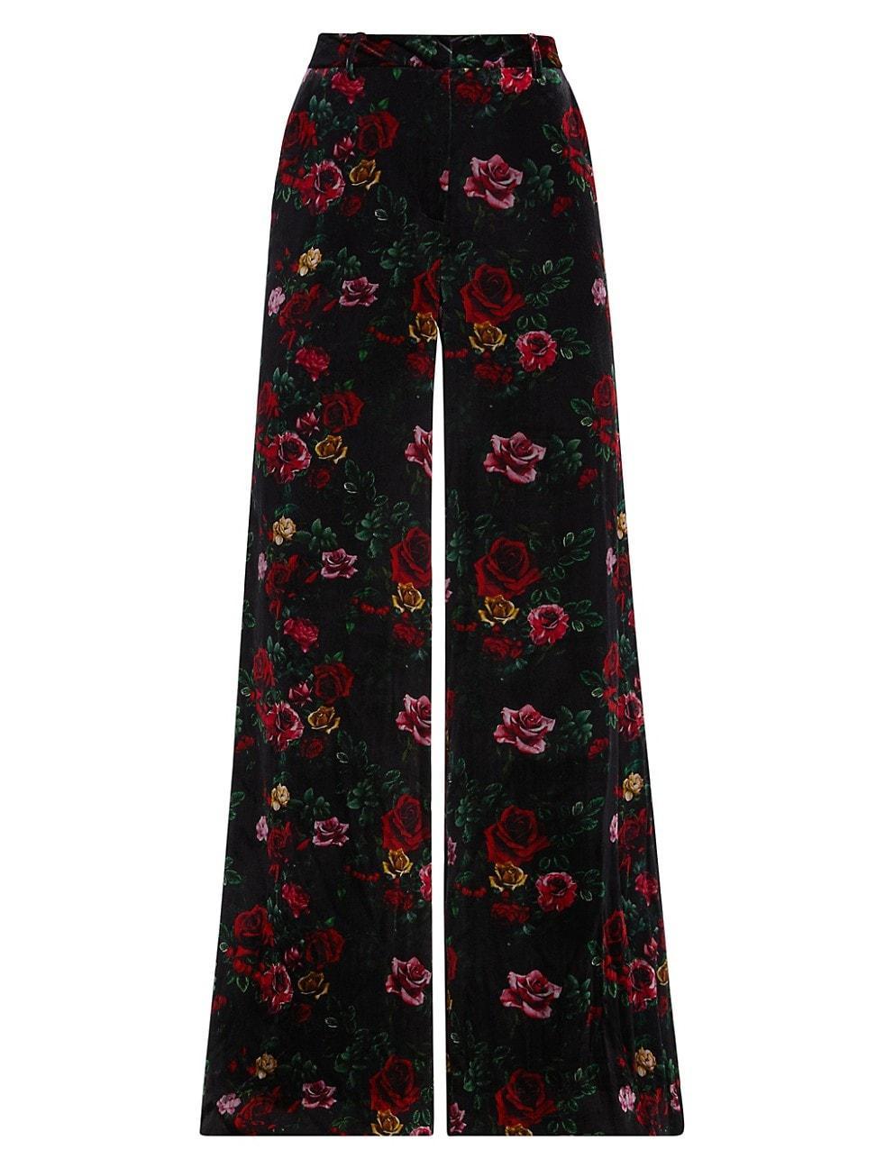 Womens Pilar Floral Velvet Wide-Leg Pants Product Image