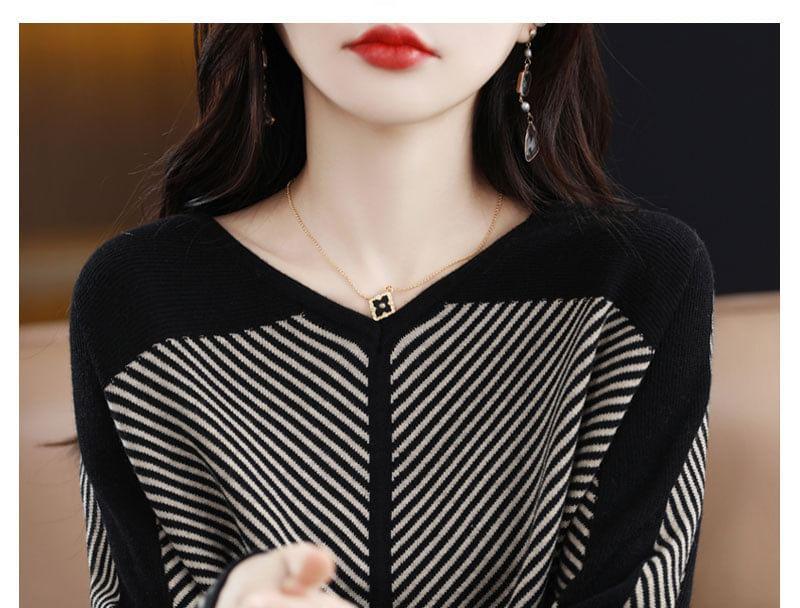 V-Neck Striped Sweater Product Image