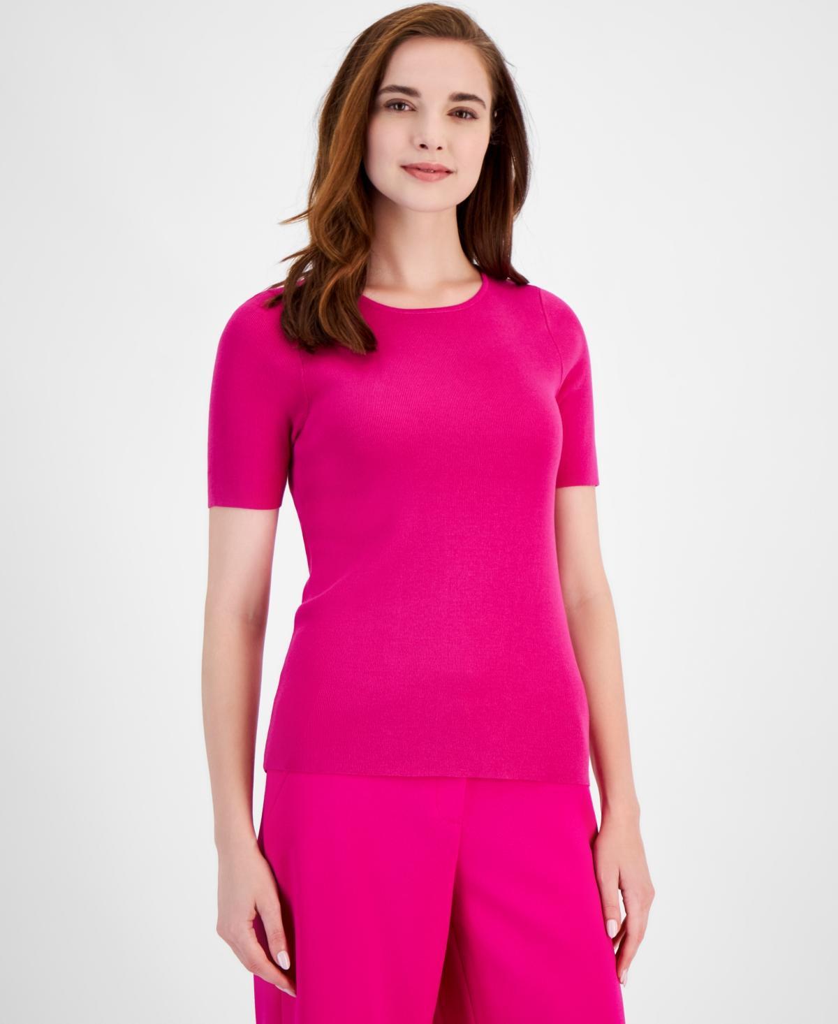 Tahari Asl Womens Short-Sleeve Ribbed Top Product Image