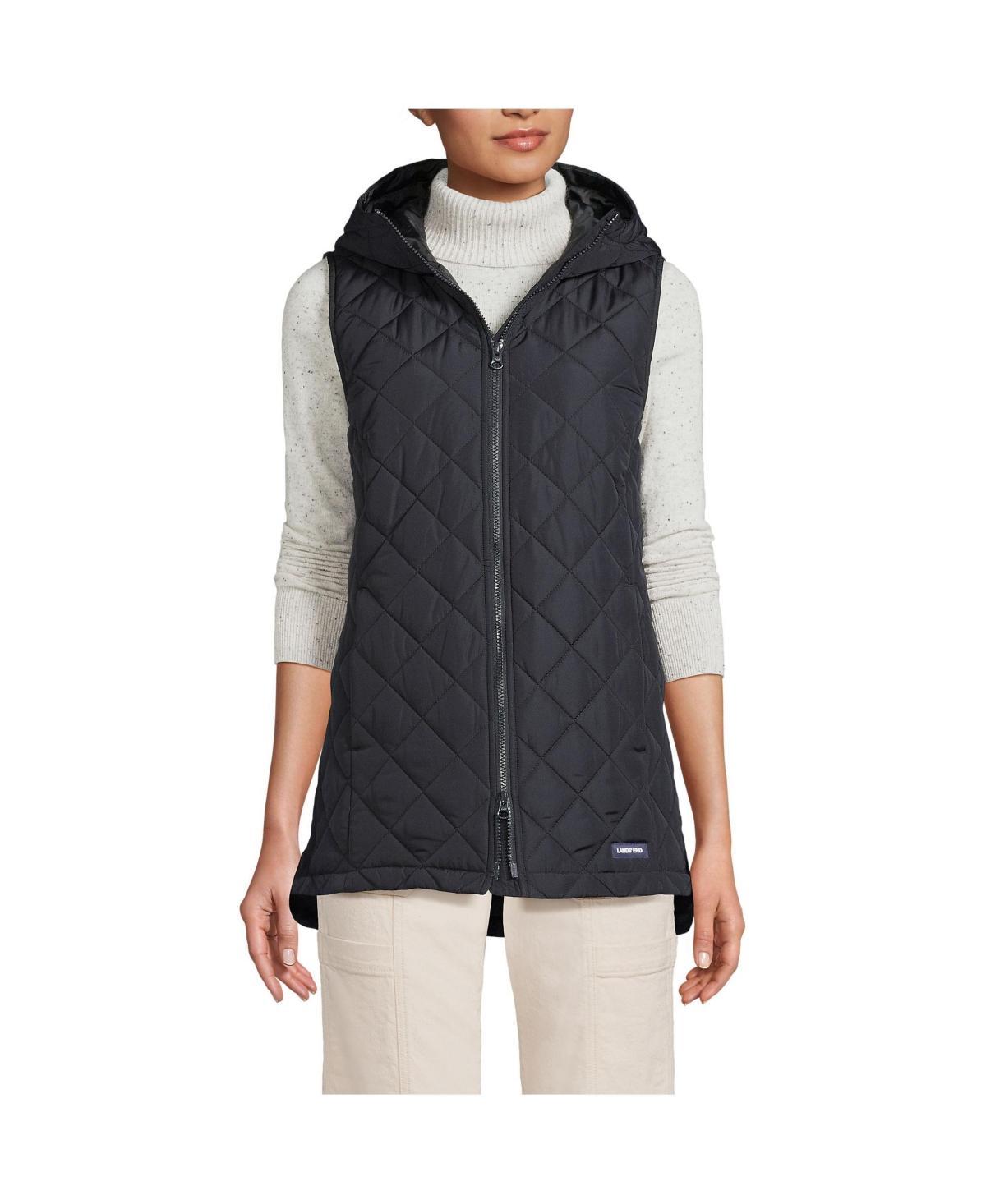 Womens Lands End Hooded Insulated Vest Dark Green Green Product Image