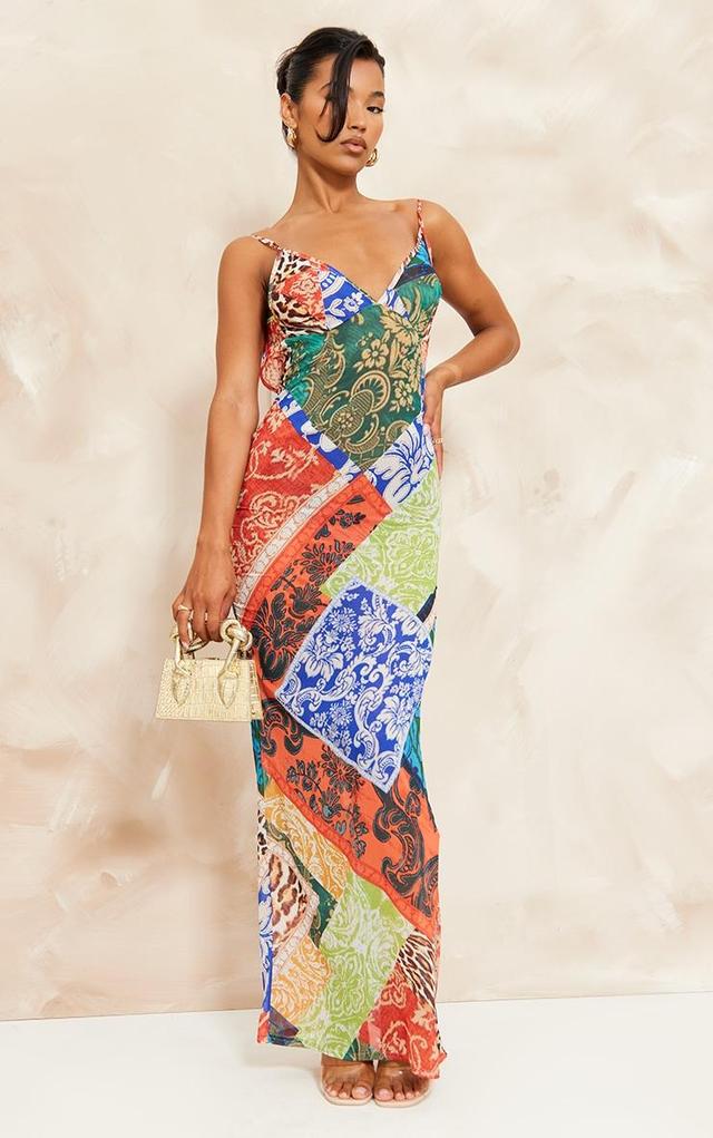 Multi Patchwork Paisley Print Strappy Backless Maxi Dress Product Image