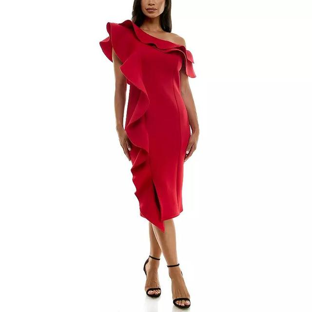 Womens Nina Leonard Off-The-Shoulder Ruffle Dress Product Image