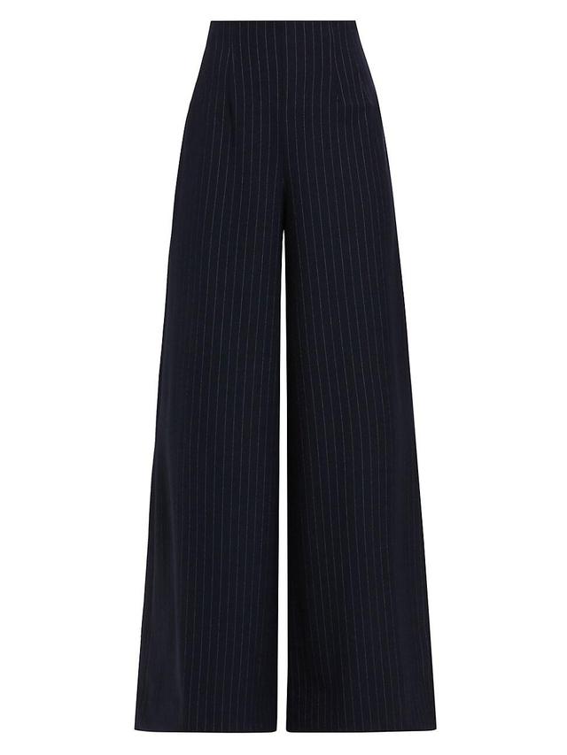 Womens Pinstriped Stretch-Wool Wide-Leg Pants Product Image