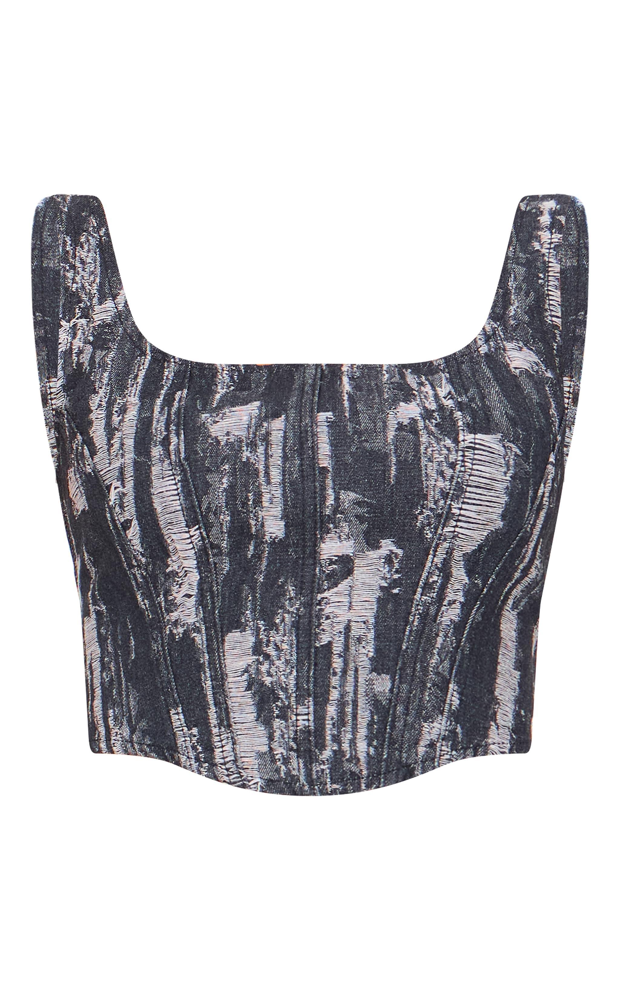 Black Jacquard Style Denim Corset Top Product Image