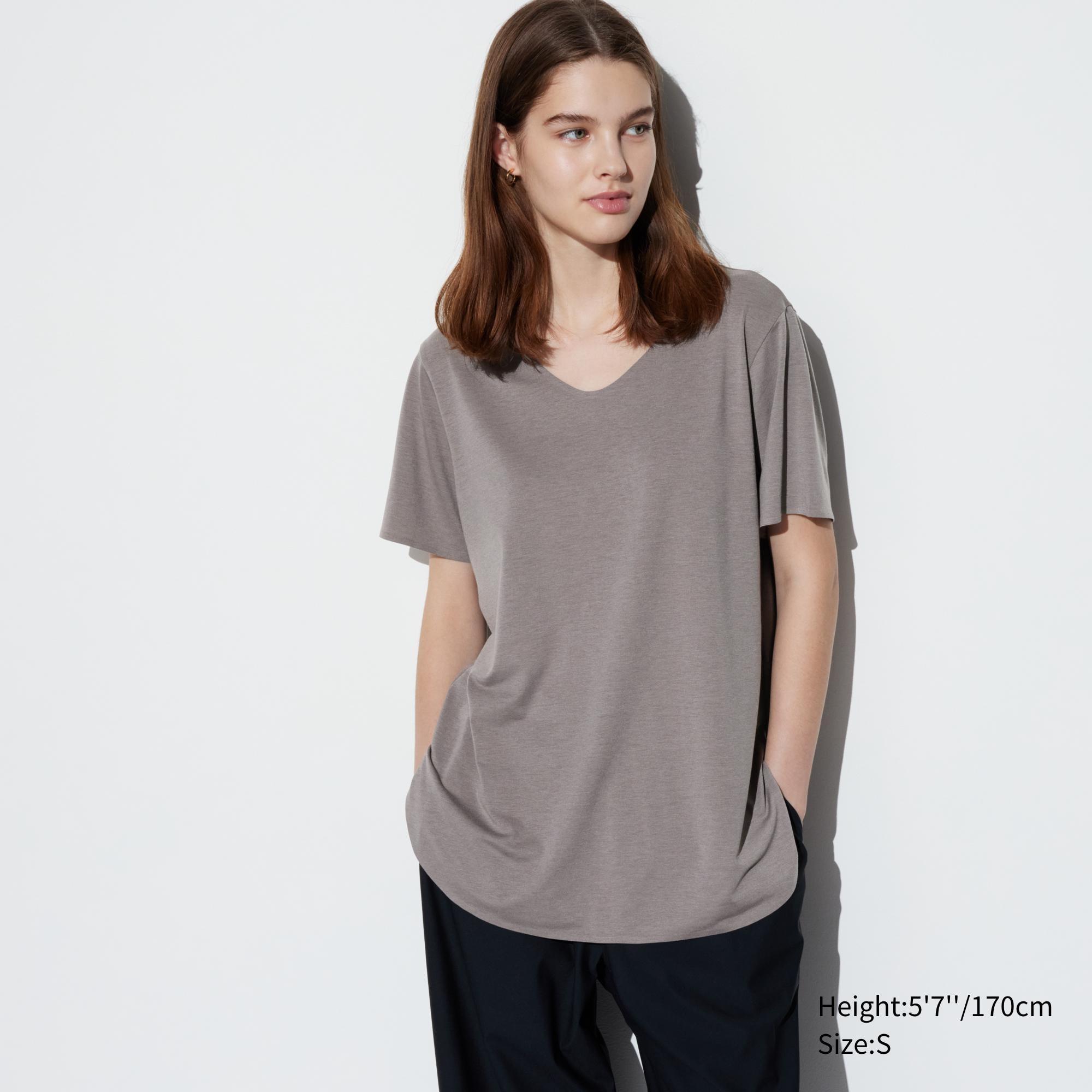 Womens Airism Seamless V-Neck Long T-Shirt Brown 2XS UNIQLO US Product Image