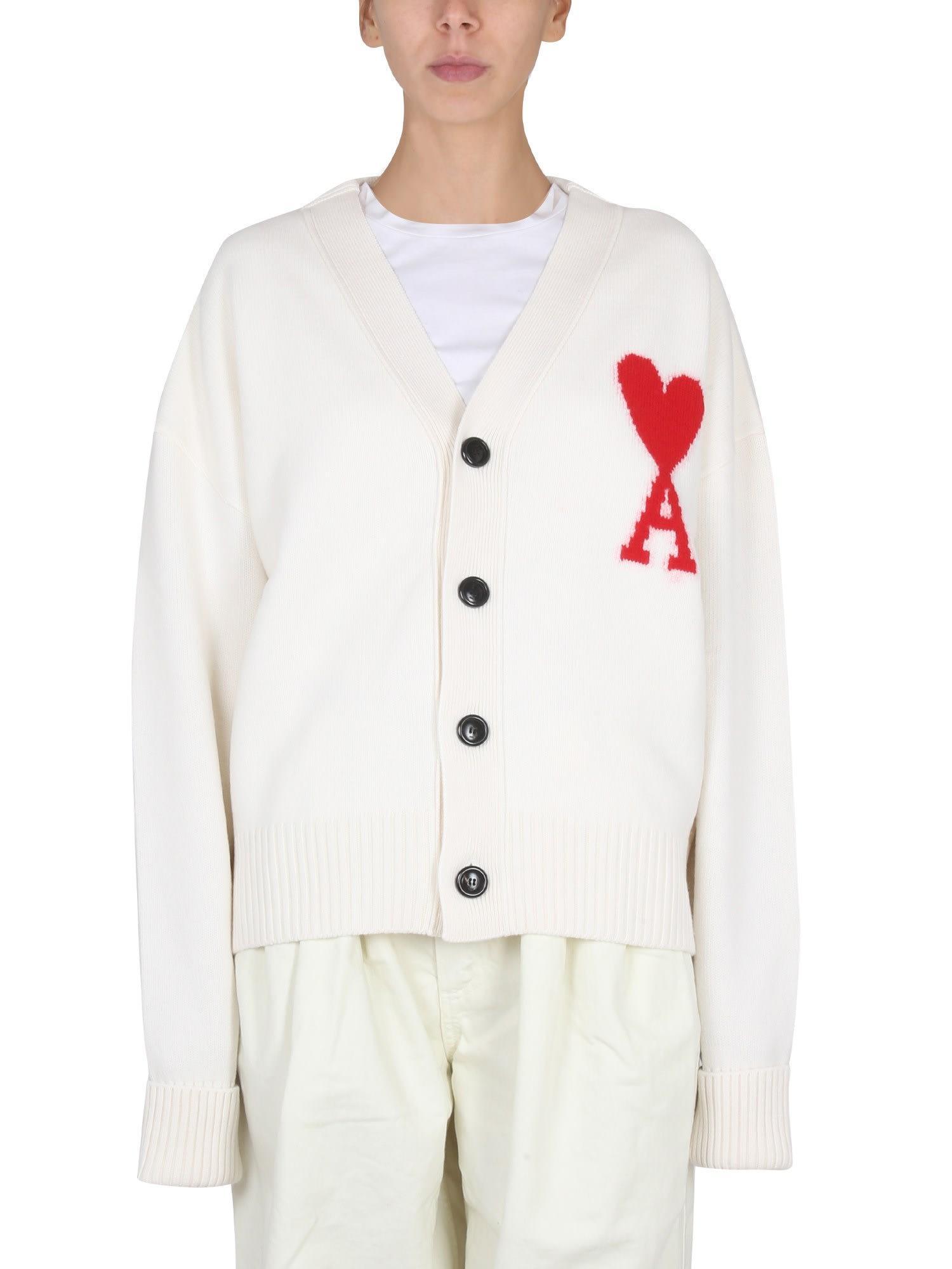 Ami Paris Sweaters In White/red Product Image