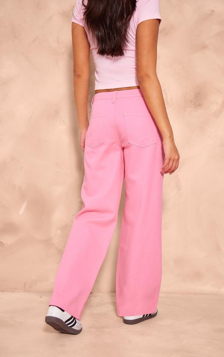 Candy Pink Raw Hem Detail Star Applique Wide Leg Jeans Product Image