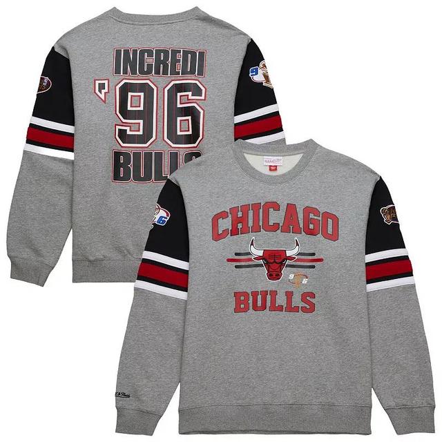 Mens Mitchell & Ness Heather Gray Chicago Bulls Hardwood Classics All Over 4.0 Pullover Sweatshirt Product Image