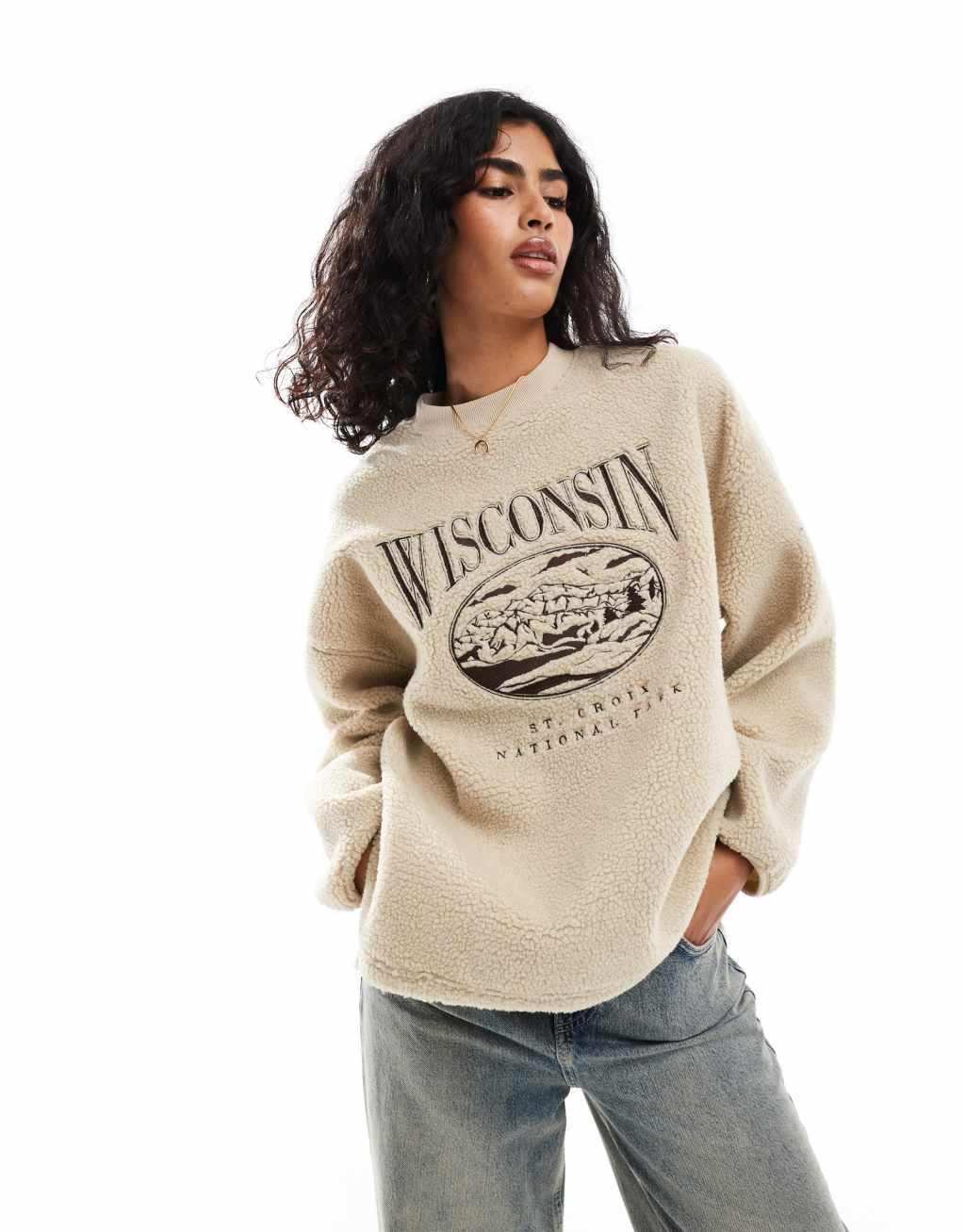 ASOS DESIGN wisconsin embroidered borg sweat Product Image