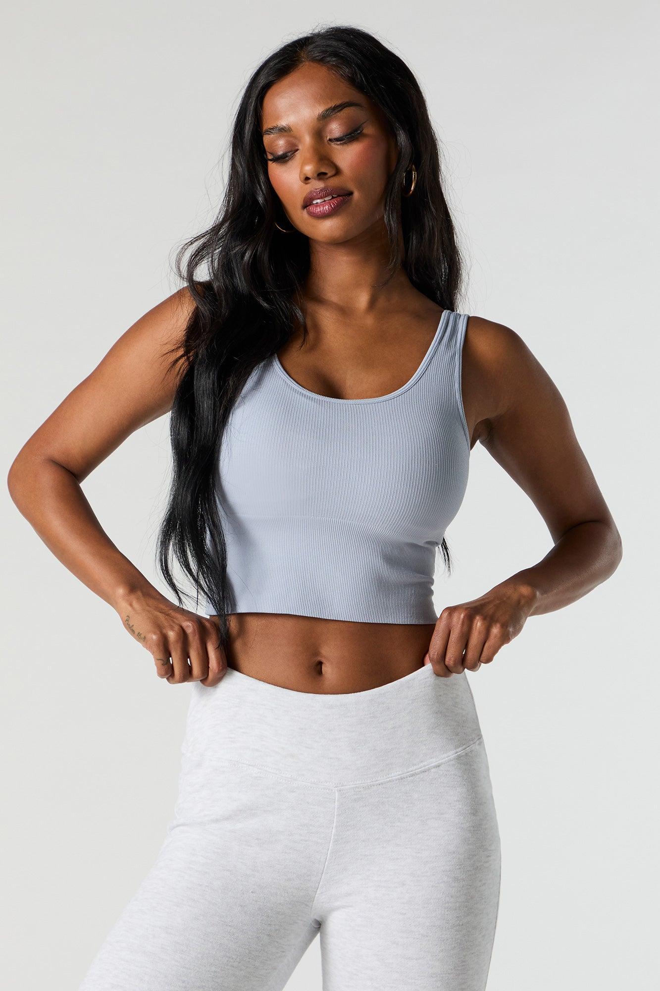 Seamless Ribbed Cropped Tank with Built-In Bra Cups Female Product Image