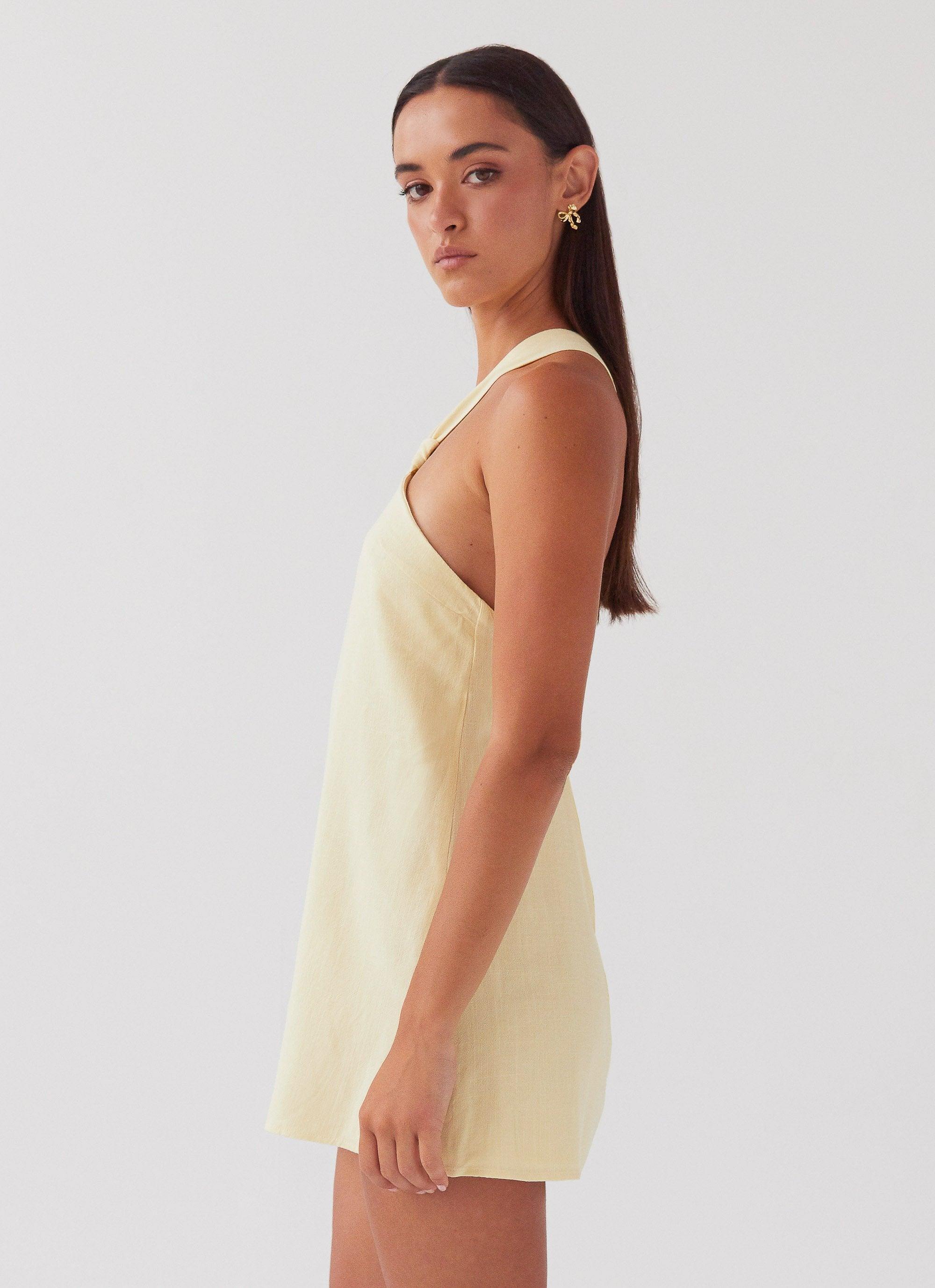 Keira Linen Mini Dress - Lemon Product Image