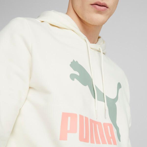 PUMA Classics Logo Hoodie Men in Warm White/Green Fog Product Image