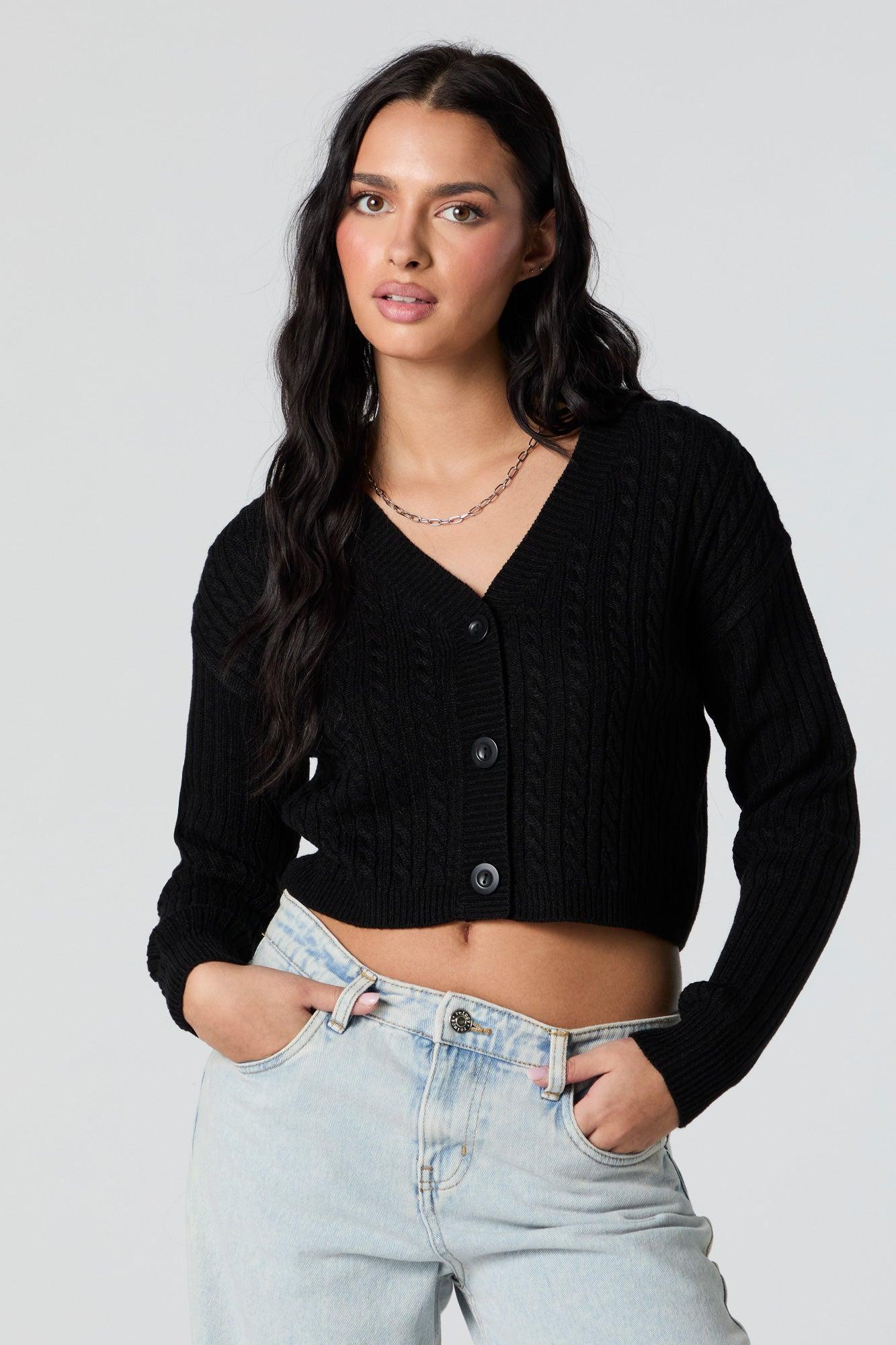 Cable Knit Button-Up Cropped Cardigan Female Product Image