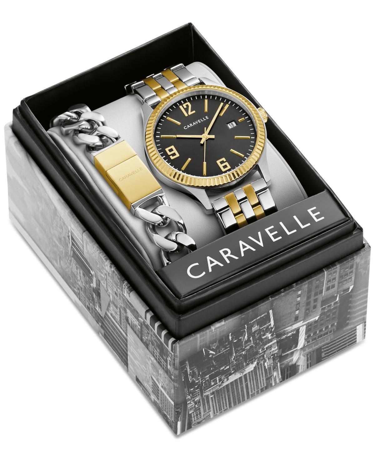 Men's Caravelle by Bulova Two-Tone Watch with Black Dial and Bracelet Box Set (Model: 45K000) Product Image