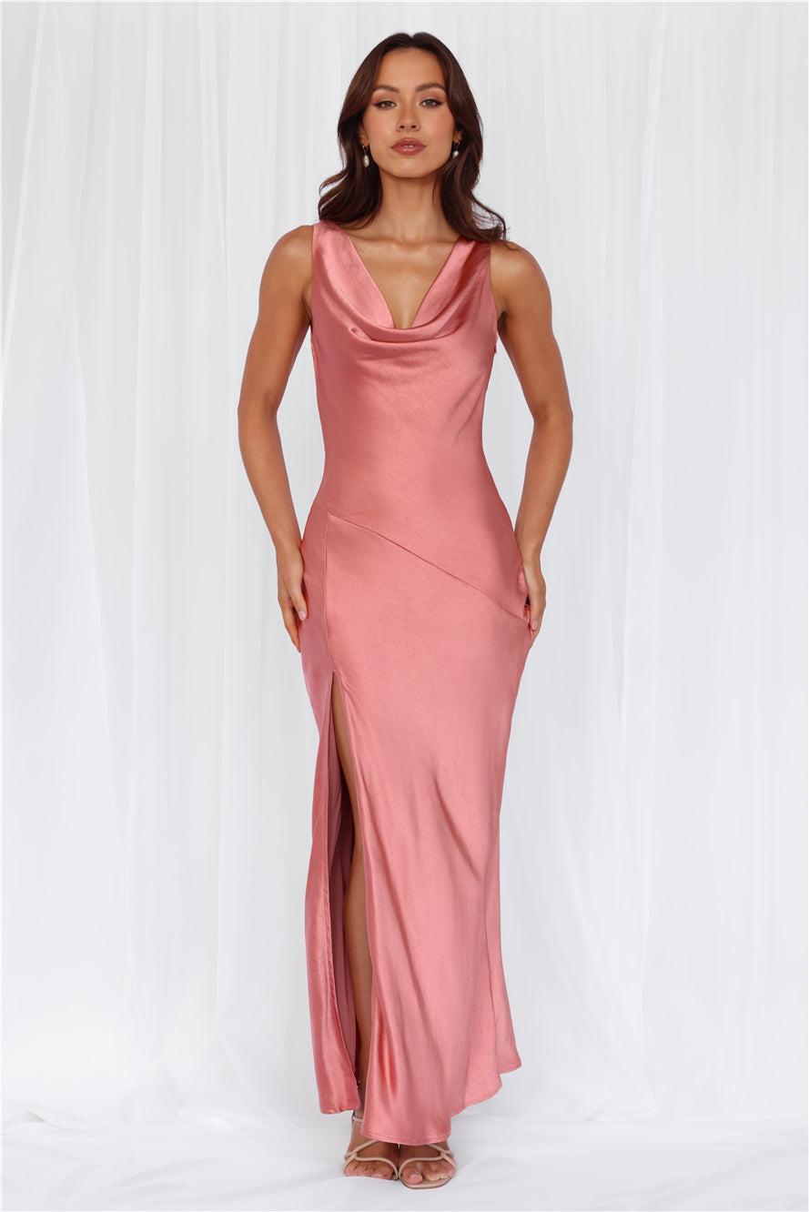 HELLO MOLLY The Loretta Cowl Satin Maxi Dress Rose Product Image