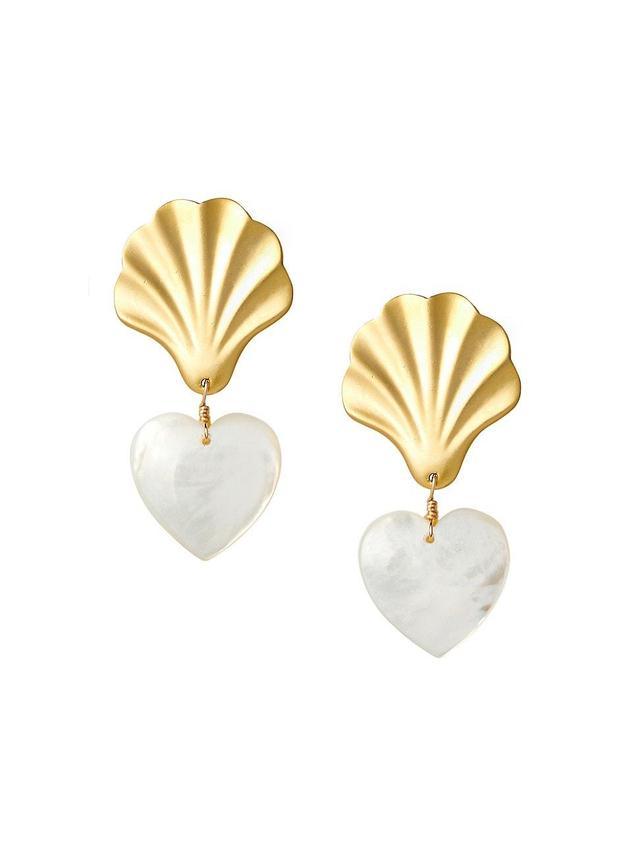 Womens Busy 24K-Gold-Plated & Mother-Of-Pearl Heart Drop Earrings Product Image