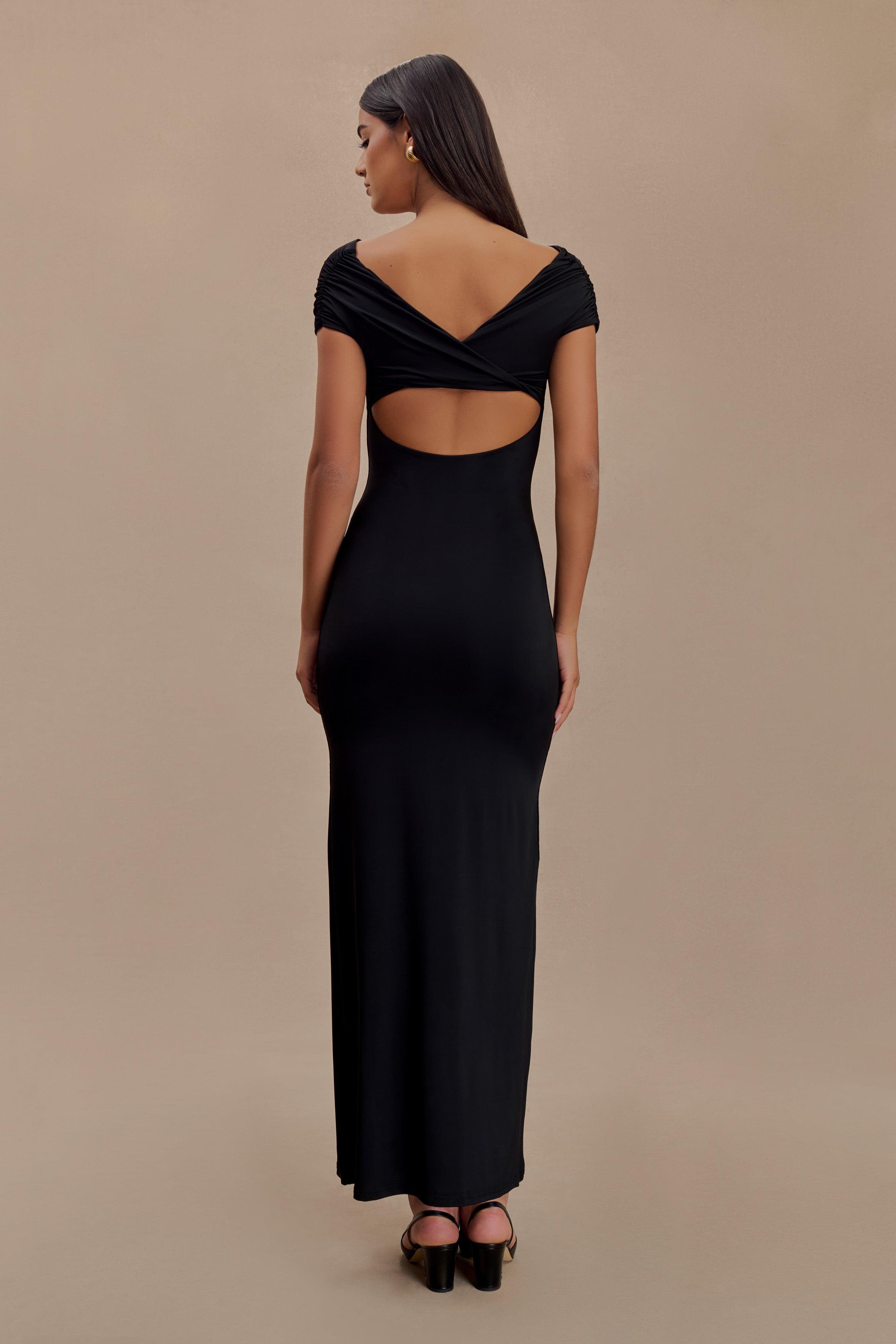 Imogen Off Shoulder Slinky Maxi Dress - Black Product Image