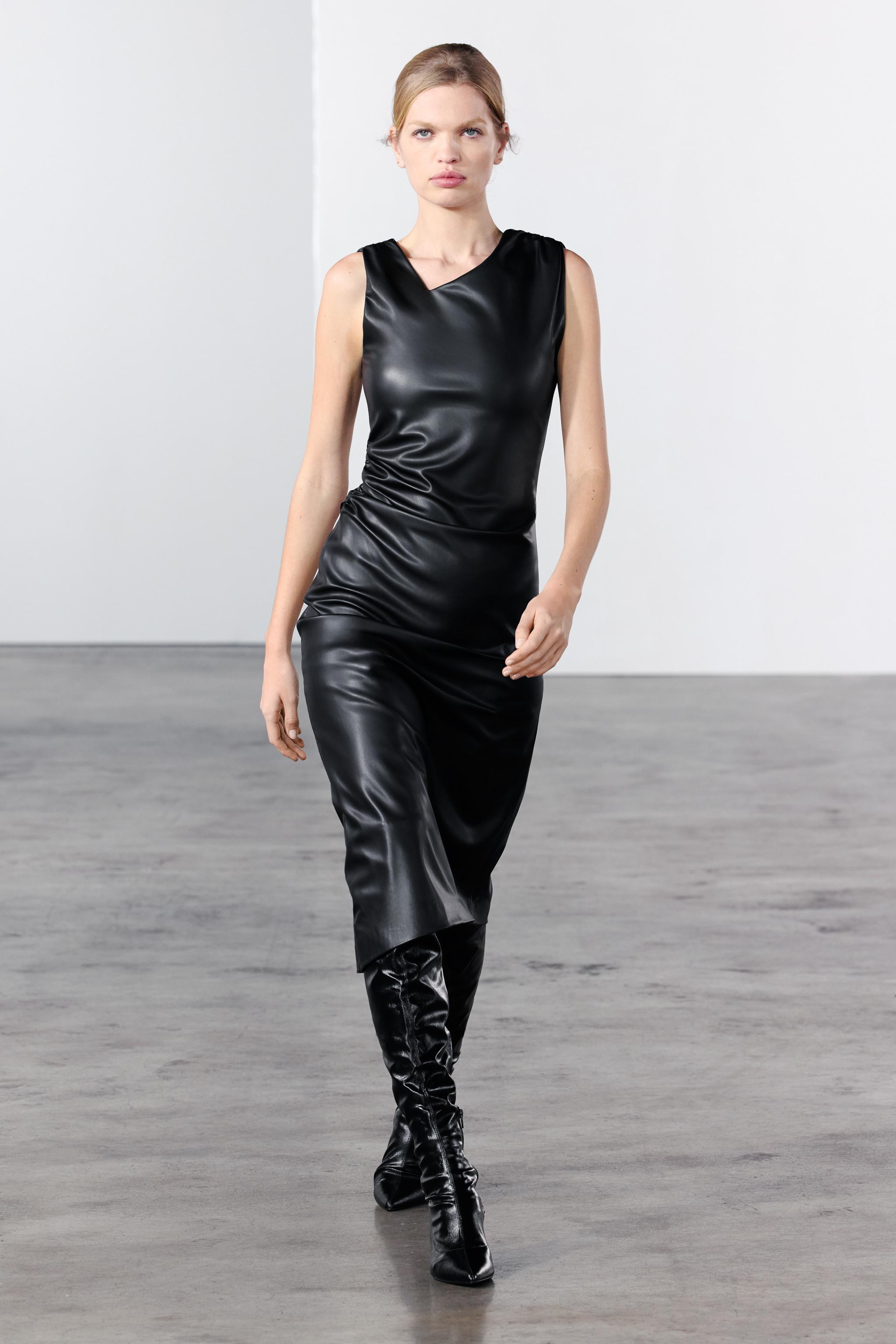 FAUX LEATHER DRAPED DRESS ZW COLLECTION product image