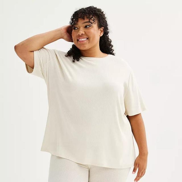 Plus Size Sonoma Goods For Life Ribbed Pajama Tee, Womens White Green Product Image