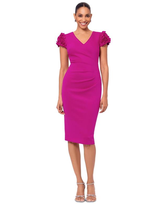 Xscape Womens Floral-Applique Ruched Sheath Dress Product Image