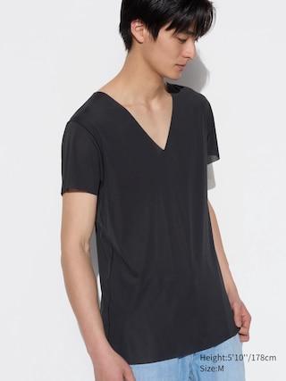 Mens Airism Anti-Odor Mesh V-Neck T-Shirt with Deodorizing Black 2XL UNIQLO US Product Image