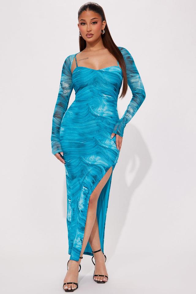 Deep Waters Mesh Maxi Dress Set - Blue Product Image