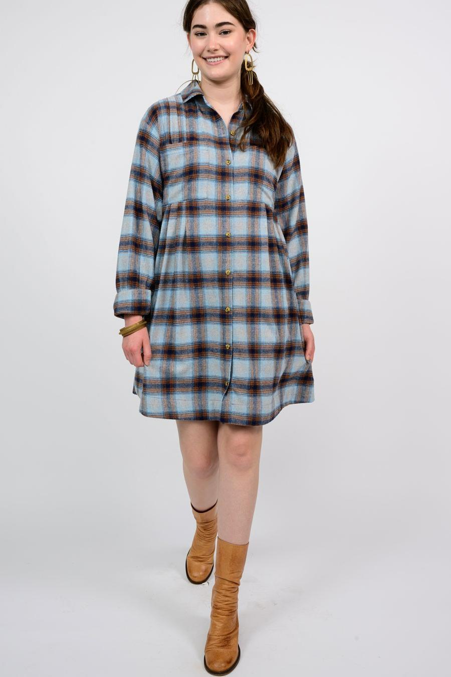 Tucked and Plaid Shirt Dress Product Image