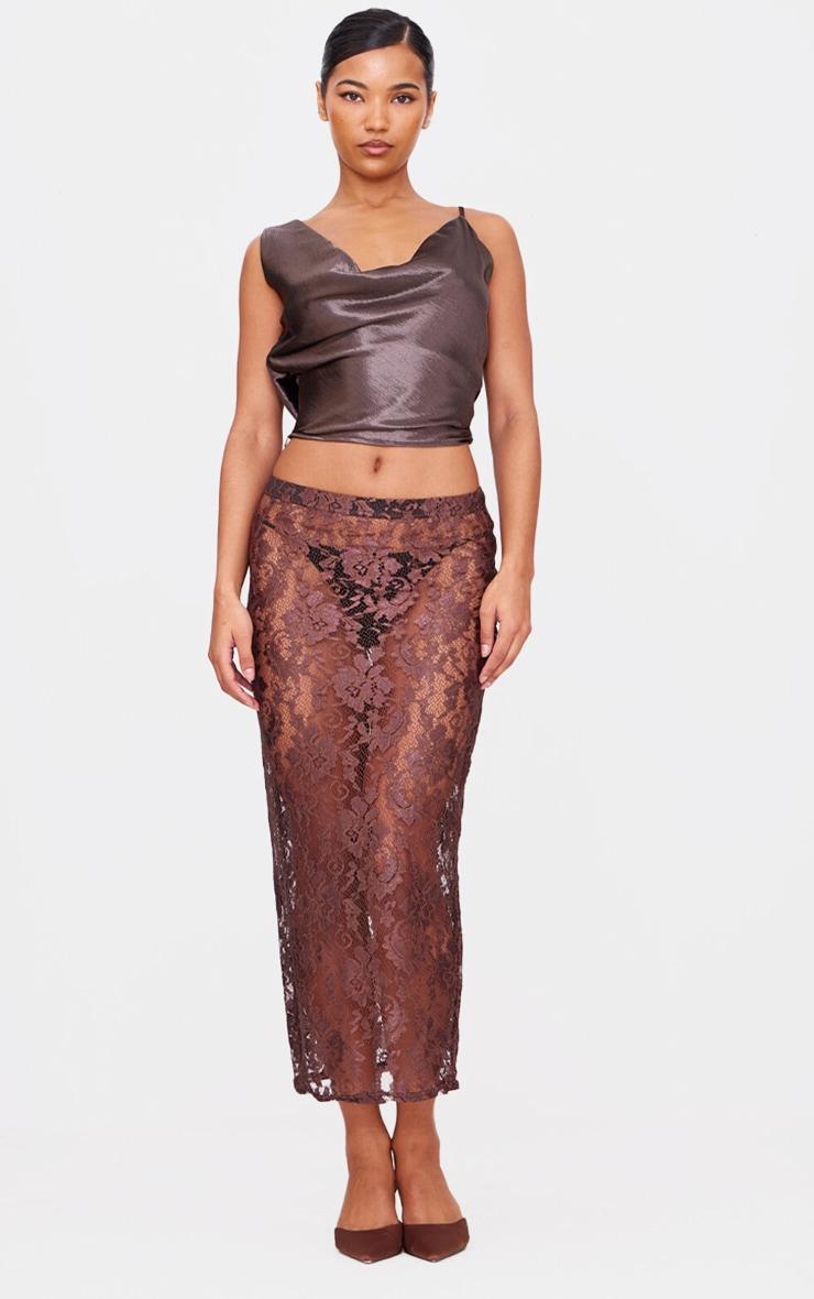 Dark Brown Metallic Satin Cowl Crop Top Product Image