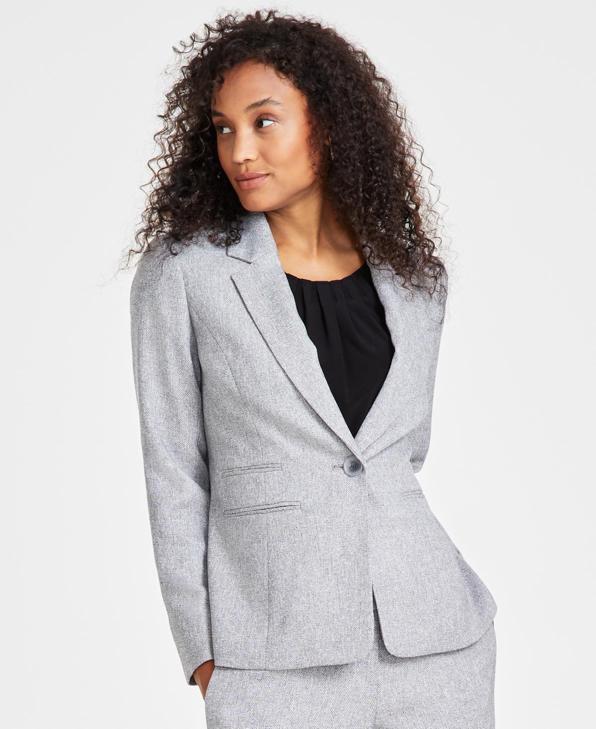 Kasper Womens Herringbone One-Button Long-Sleeve Blazer Product Image