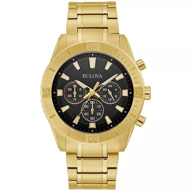 Bulova Mens Classic Gold Tone Stainless Steel Black Chronograph Dial Bracelet Watch - 97A165 Product Image