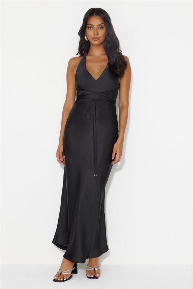 Endless City Halter Satin Maxi Dress Black Product Image