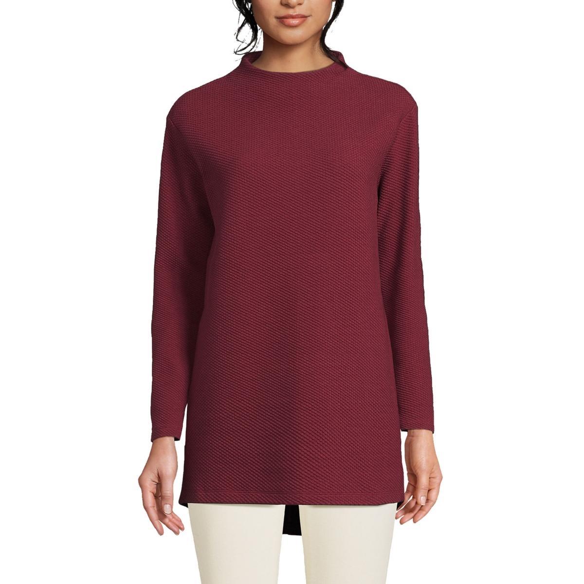 Lands End Womens Long Sleeve Textured Pique Funnel Neck Tunic Product Image