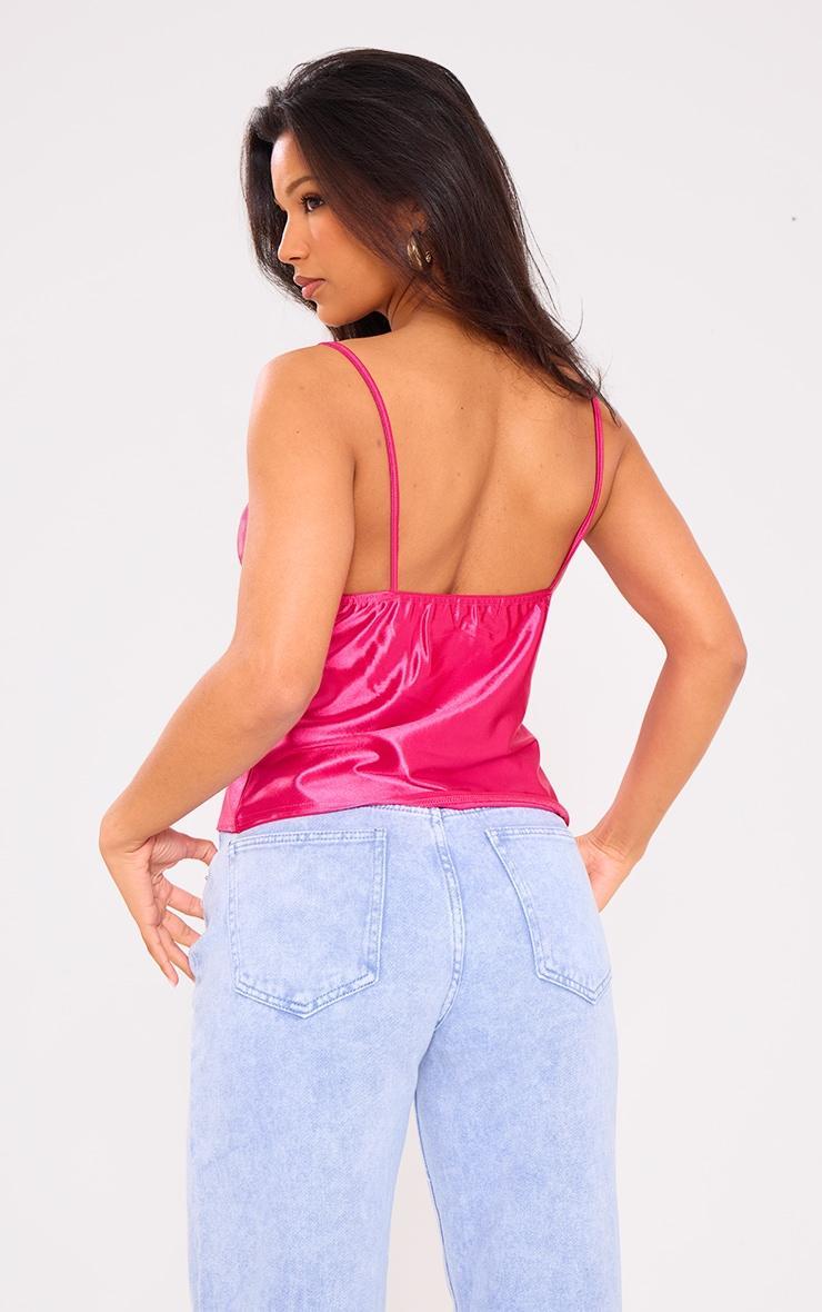 Hot Pink Satin & Lace Mix Cami Top Product Image