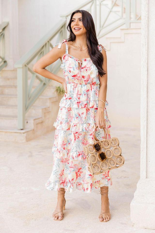 Stay In Paradise Floral Tiered Satin Midi Dress FINAL SALE Product Image