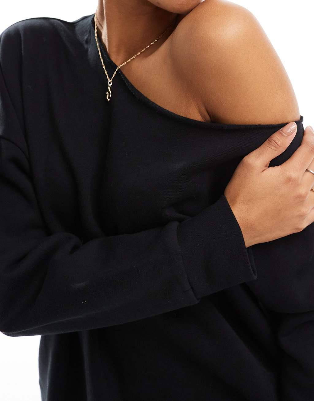 ASOS DESIGN off shoulder oversized sweatshirt in black Product Image