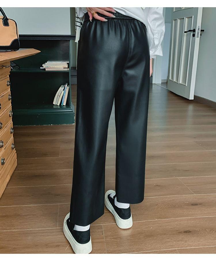 High Rise Faux Leather Crop Wide Leg Pants Product Image