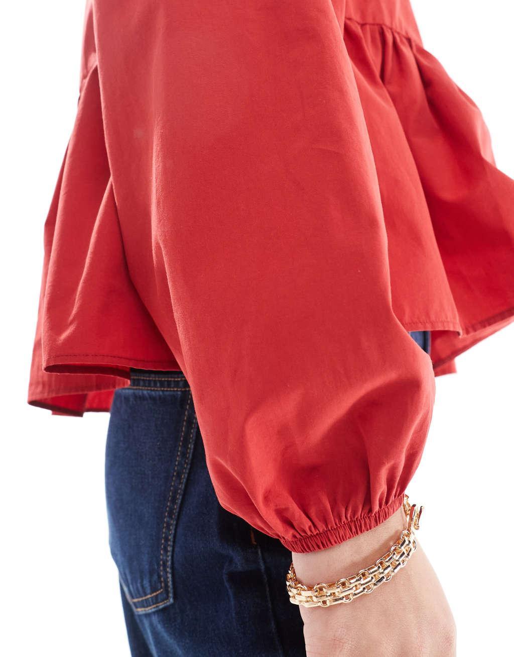 ASOS DESIGN poplin tie side smock blouse in red Product Image