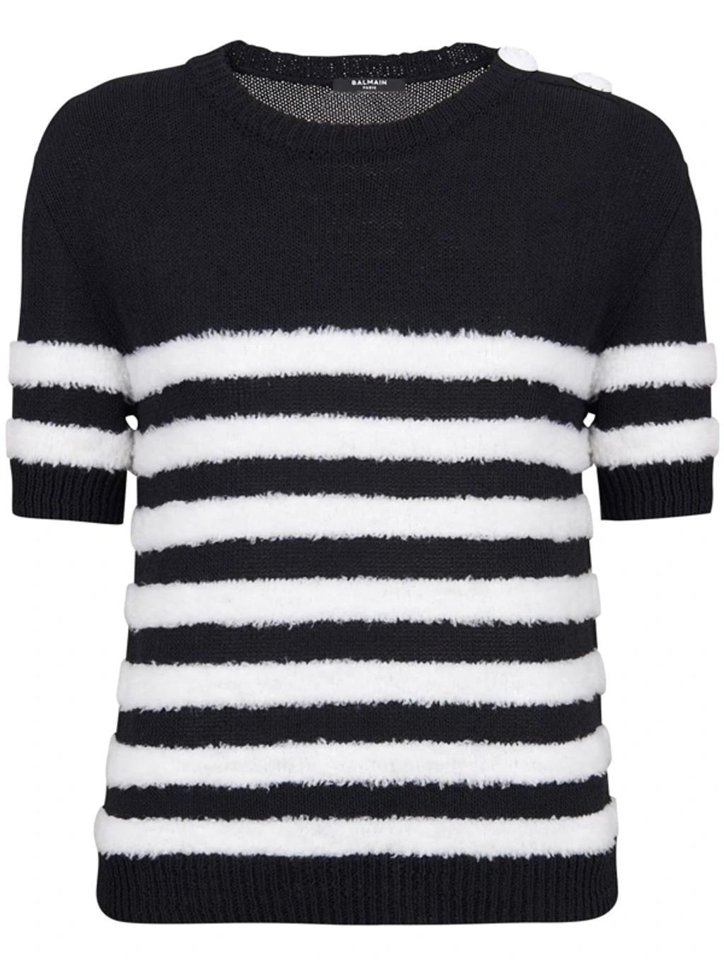 Striped Pattern Short-sleeve Top In Black Product Image