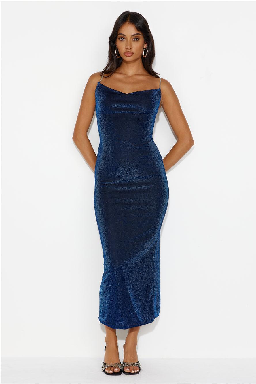 Midnight With You Glitter Maxi Dress Navy Product Image