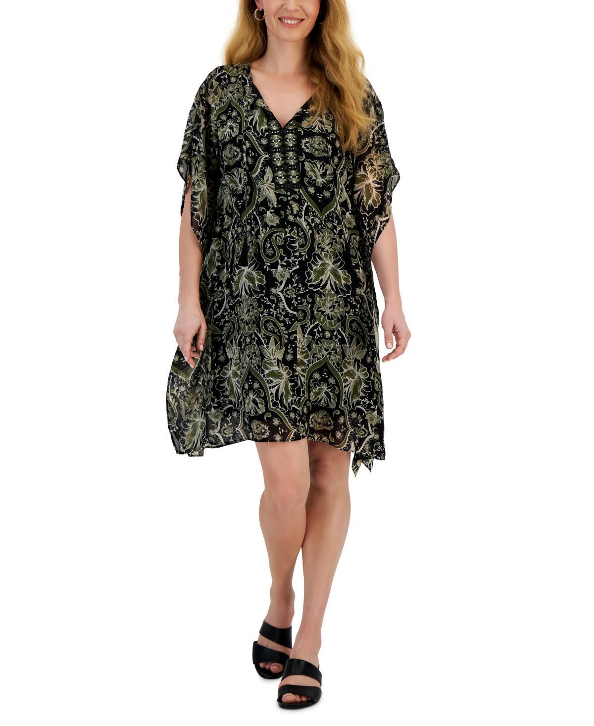 Jm Collection Womens Short Sleeve Printed Embellished Caftan Dress, Created for Macys Product Image