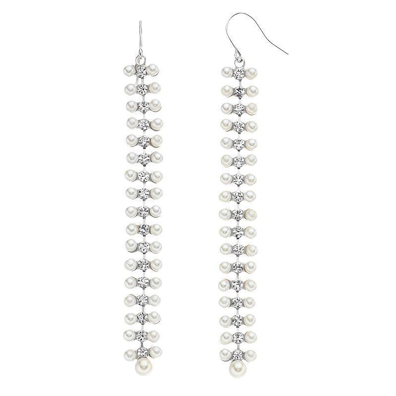 Vieste Silver Tone Linear Fashion Simulated Pearl Nickel Free Drop Earrings, Womens Product Image