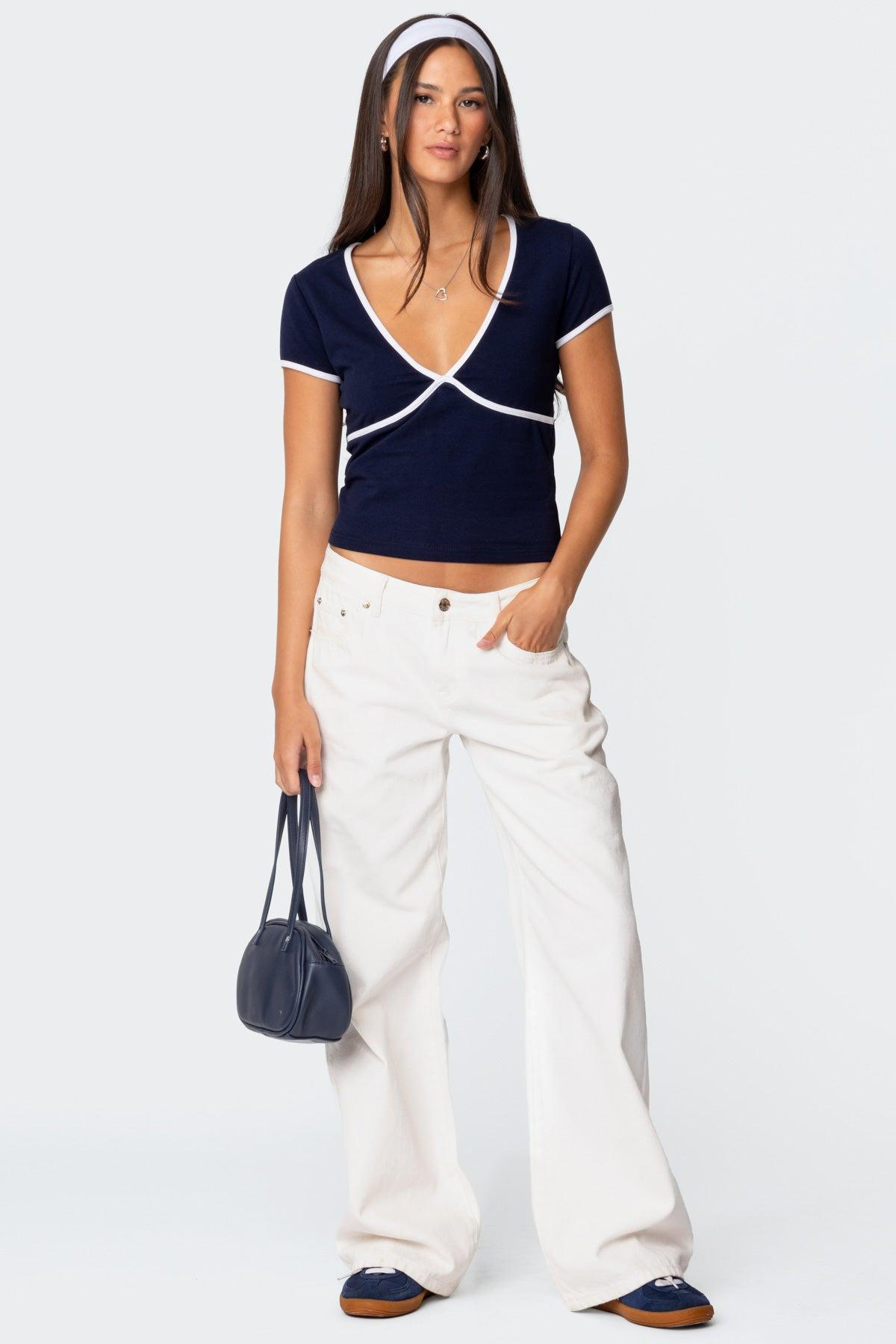 Alicia Contrast V Neck Top Product Image