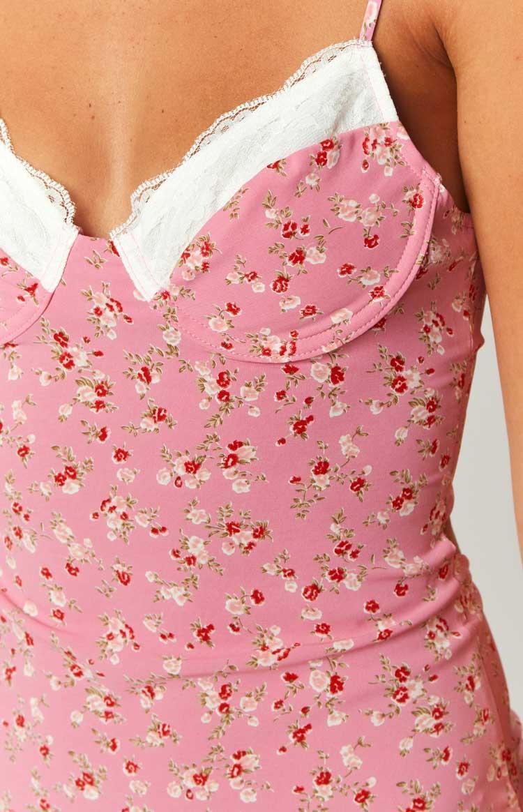 Kinsley Pink Floral Midi Dress Product Image