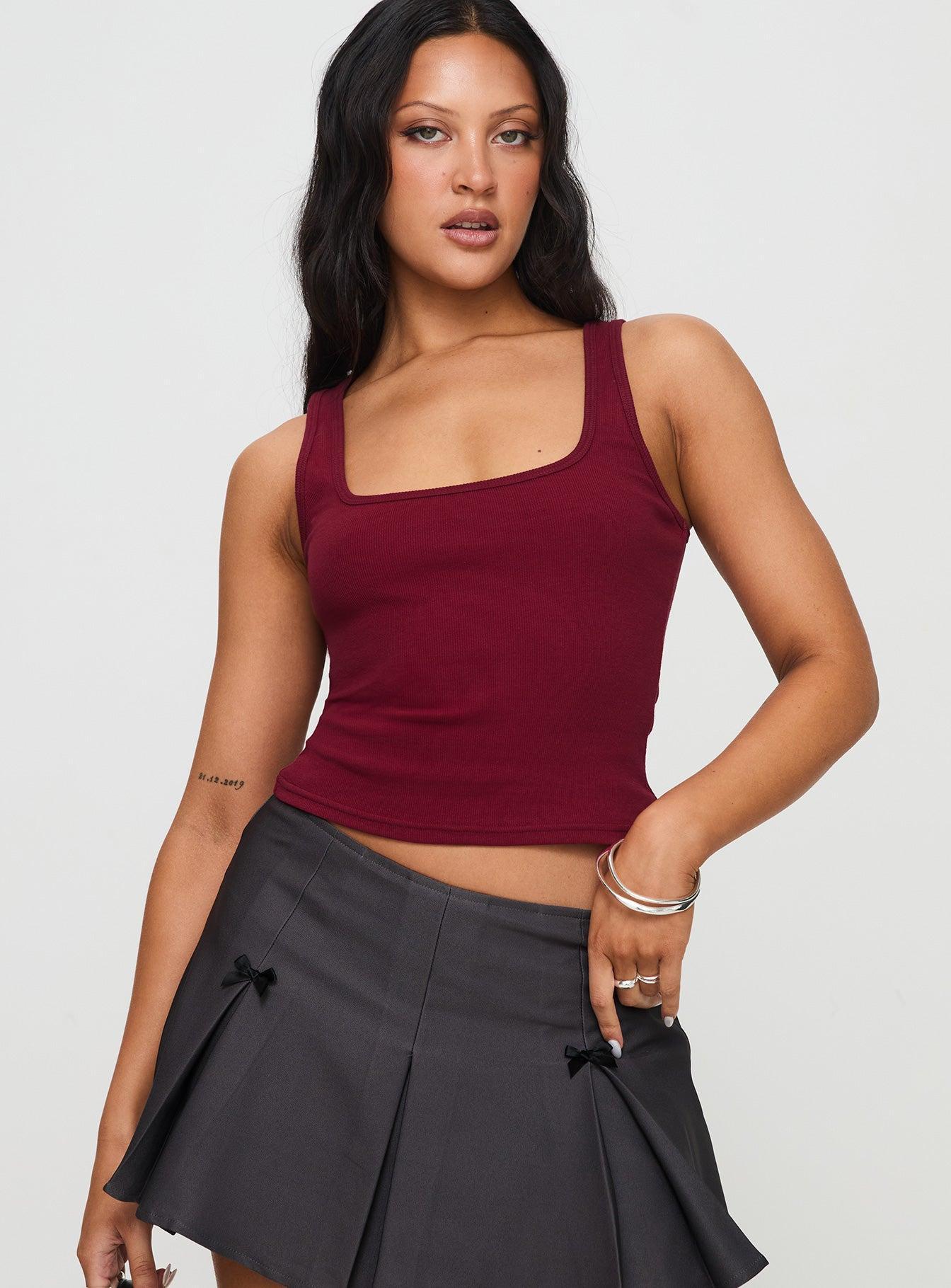 Baseline Square Neck Rib Tank Top Red Product Image