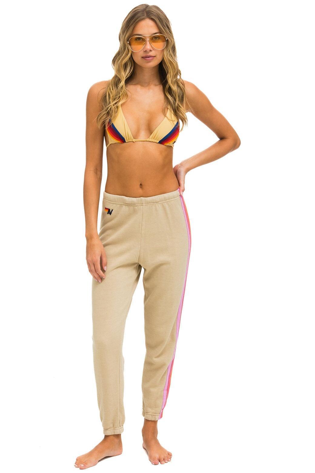 5 STRIPE SWEATPANTS - SAND // PINK // GREEN Female Product Image