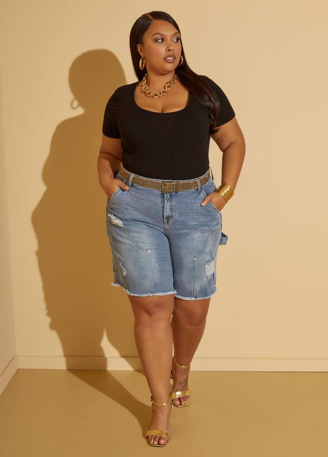 Plus Size Distressed Studded Denim Shorts Ashley Stewart Product Image