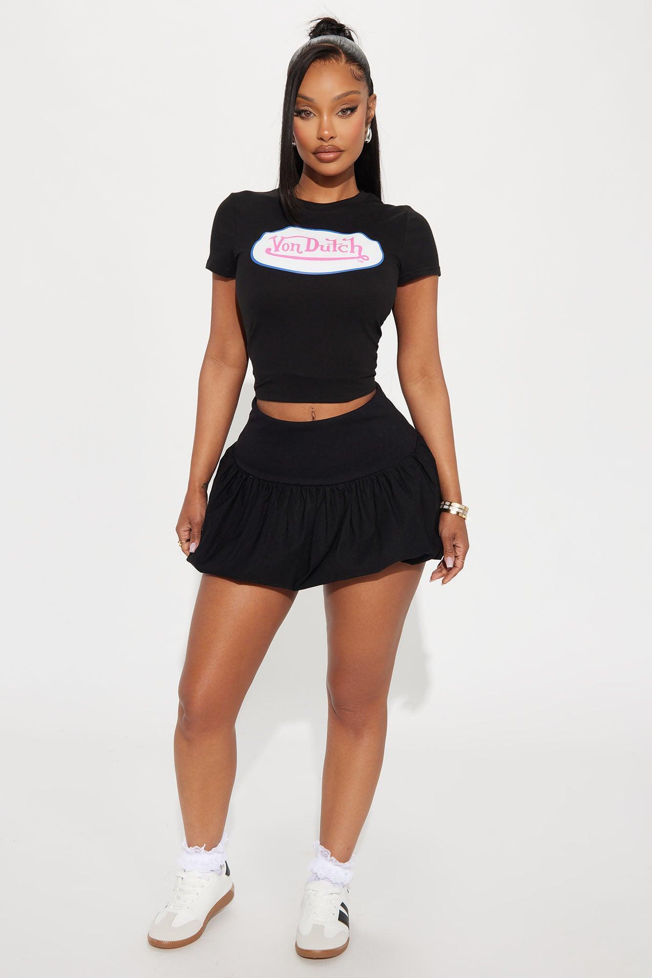 Kate Bubble Hem Mini Skirt - Black Product Image