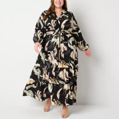 Premier Amour Womens Long Sleeve Floral Maxi Dress Plus Product Image